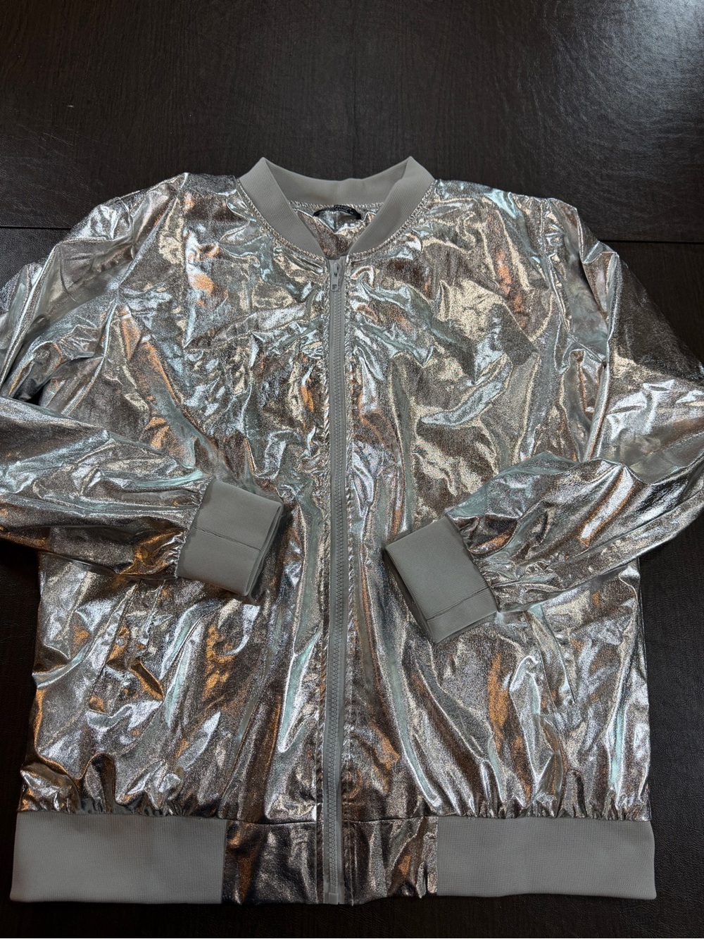 Coofandy Unisex Packable Silver Metallic Zipup Bomber Jacket Sz M
